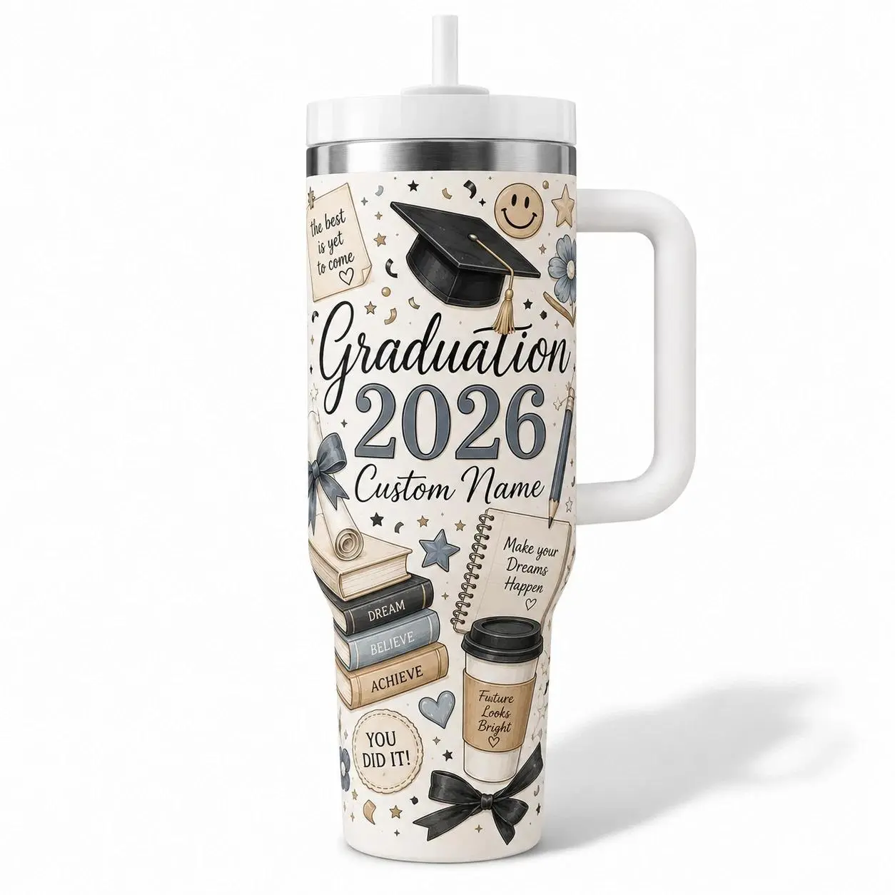 Personalized 40oz Tumbler Graduation 2026 Blue Floral Custom Name Gift