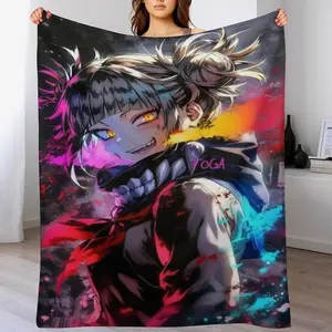 "My Hero Academia" Himiko Toga Themed Blanket — Vibrant, Ink-Splash Art Style Anime Throw — Villain-Themed Printed Fleece Blanket — A Gift for "MHA" Fans — Alternative Aesthetic Home Decor