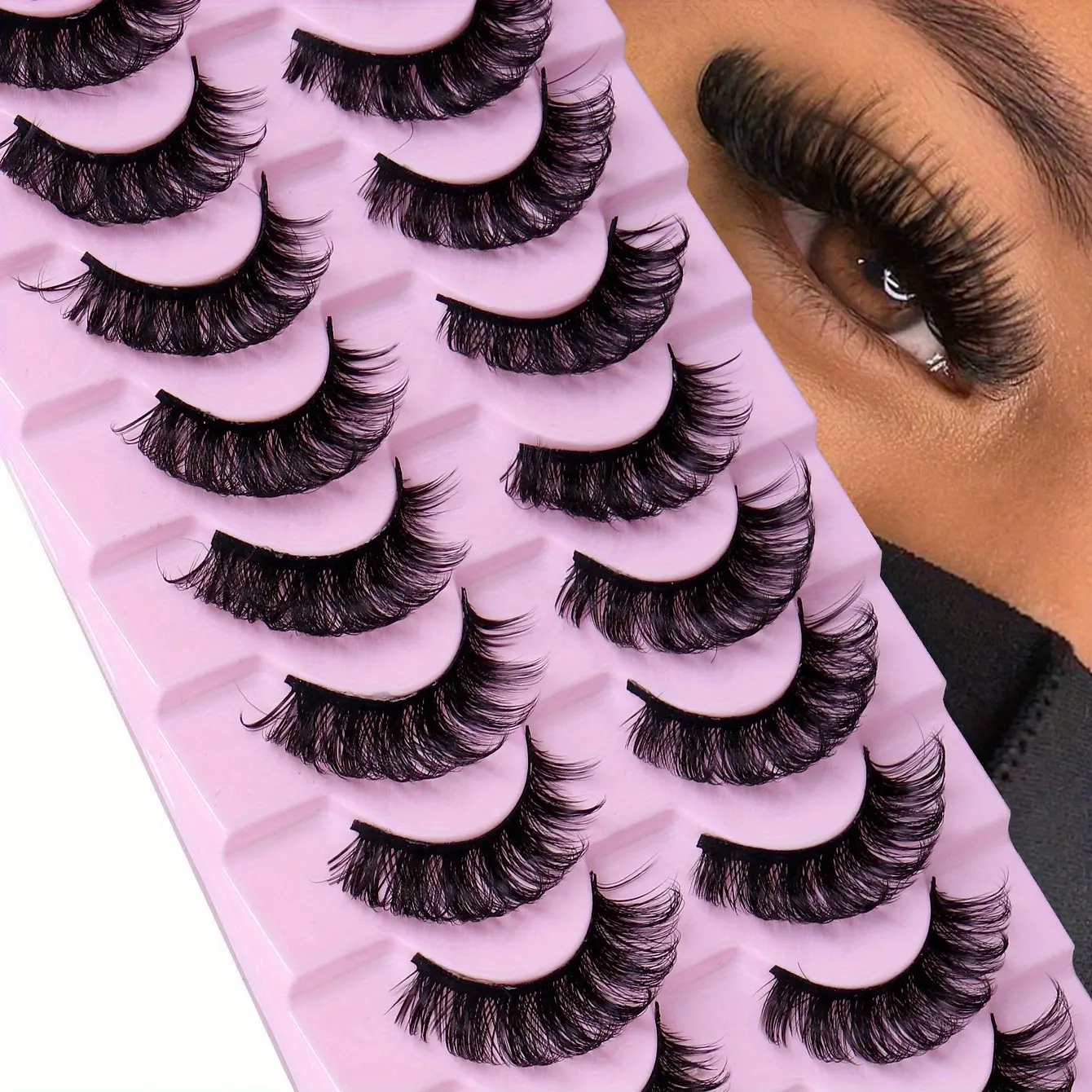 10 Pairs Russian Strip Lashes DD Curl Volumized Volume Fluffy Lashes False Eyelashes Fluffy Wispy Fake Lashes Pack Cosmetic Eyelashes