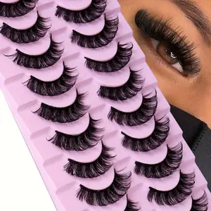 10 Pairs Russian Strip Lashes DD Curl False Eyelashes Fluffy Wispy Fake Lashes Pack Cosmetic Eyelashes