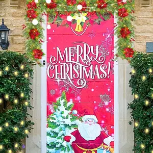 Christmas Door Cover Santa Xmas Hanging Cover Decoration Print