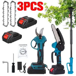 3-in-1 Cordless Pole Saw, Mini Electric Chainsaw and Electric Pruning Shears with 6.5ft Telescopic Pole, 6 Inch Electric Brushless Pole Saw with 2 1.3Ah Batteries for Home Garden Tree Pruning