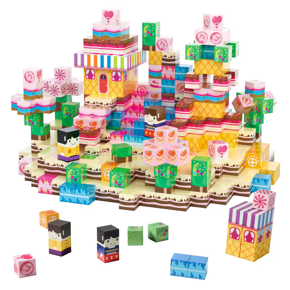 100PCS Magnetic Cubes Building Blocks Pink Candy Dessert Theme Construction Kit Magnet Blocks STEM Toy for Girls