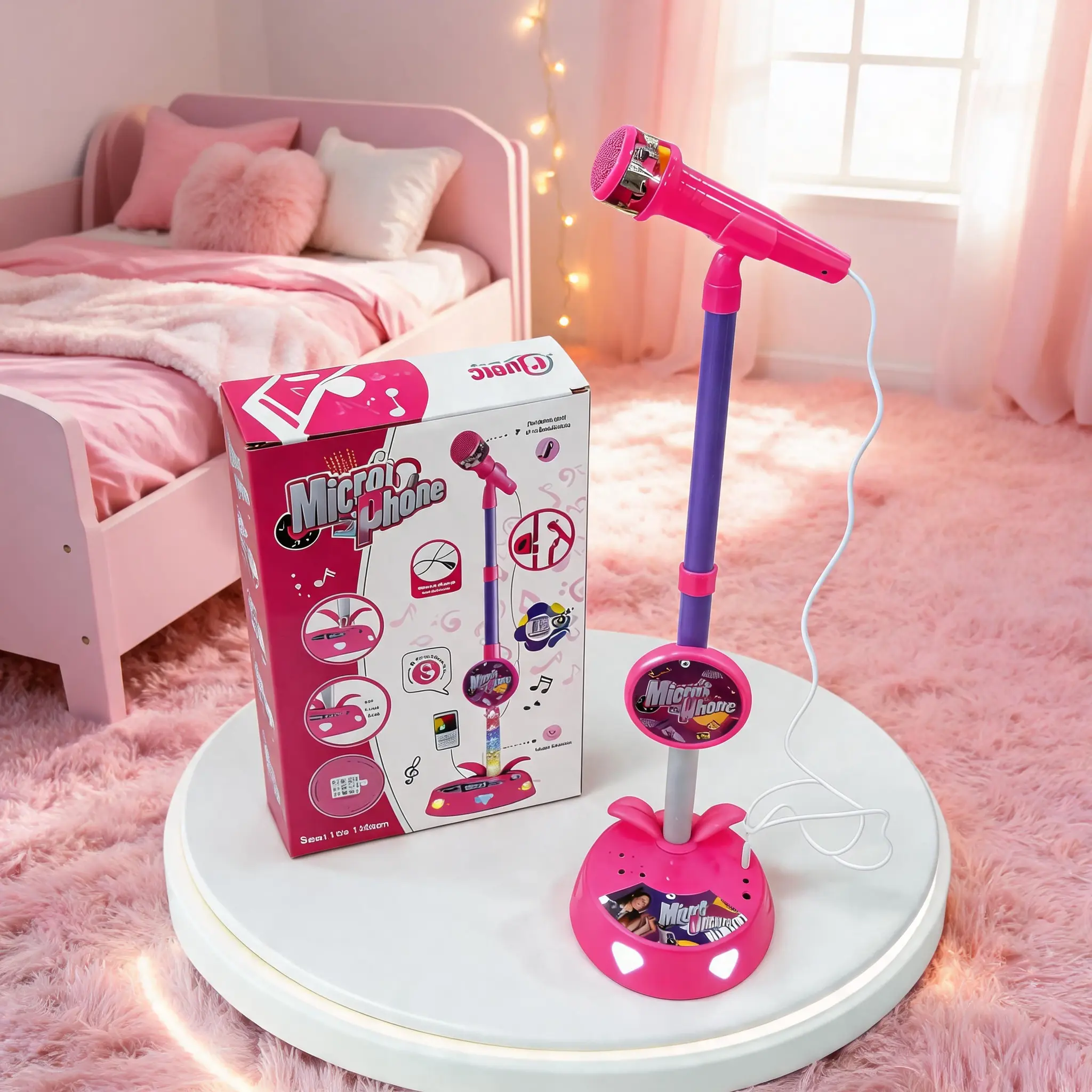 Portable kpop karaoke microphone musical toy,with Bluetooth connection and LED lights,boost kids confidence,mom approved boy and girl birthday gift or children music education toy,for age 3+