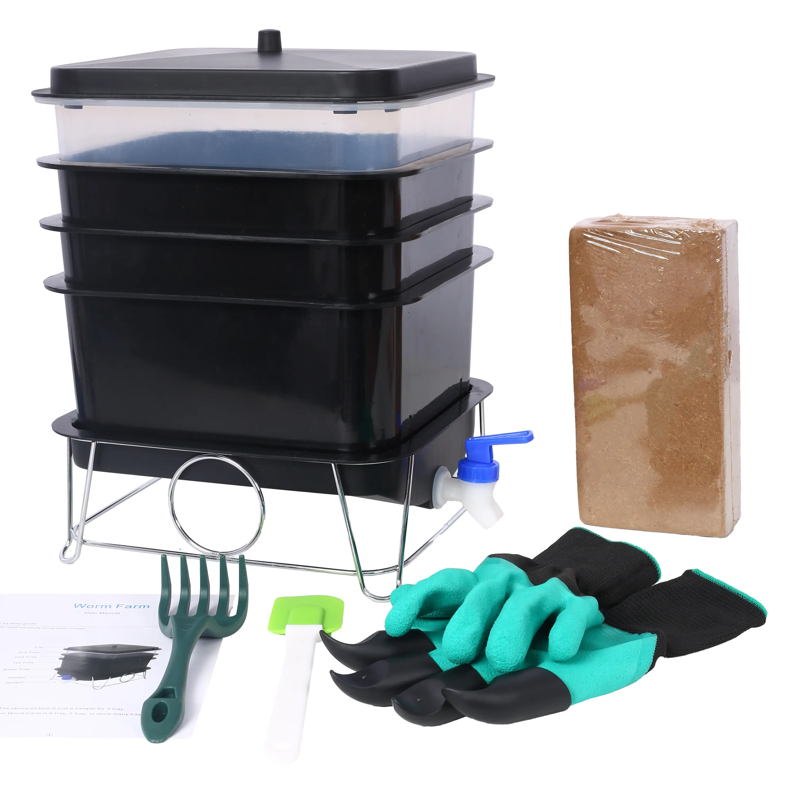 High-Quality Outdoor Plastic Composting Worm Farm Bin - 4-Tray, 20L, 650g Garden Cleaning Tool for Home Composting & Food Waste Recycling