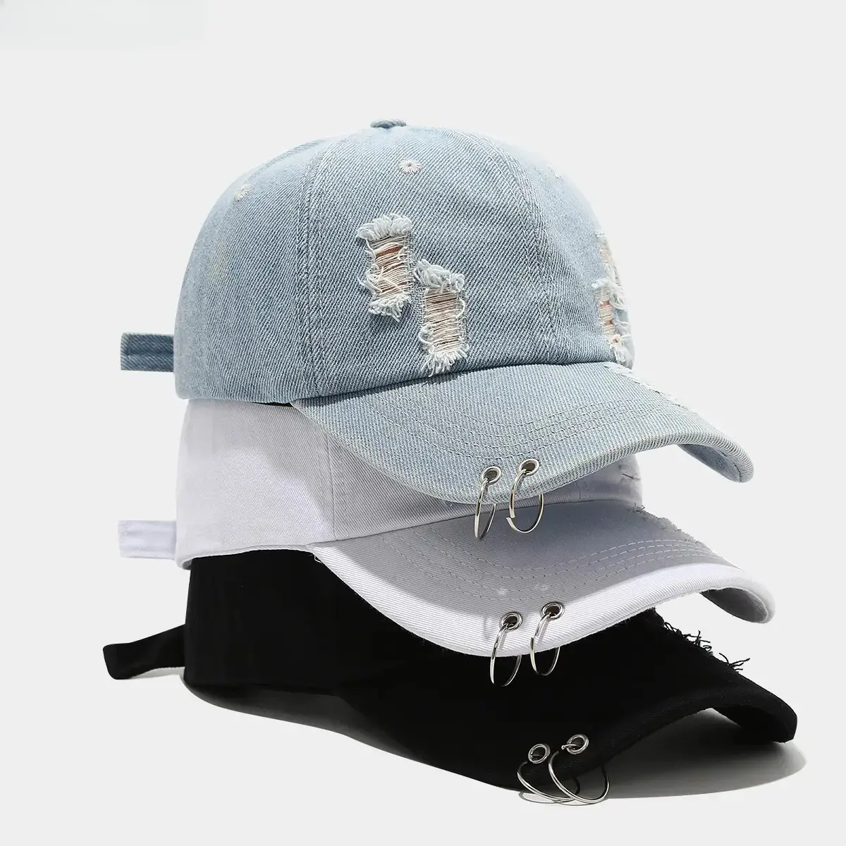 Denim Bag Accessory Charm, Unisex Ripped Effect Hip-Hop Charms & Twillies with Metal Rings, 1 Size Retro Street Luggage Accessory, One Size