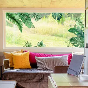 A (30*90cm) Monstera leaf window sticker, double-sided visible, static glass sticker for bedroom, living room, bathroom window decoration. D16566