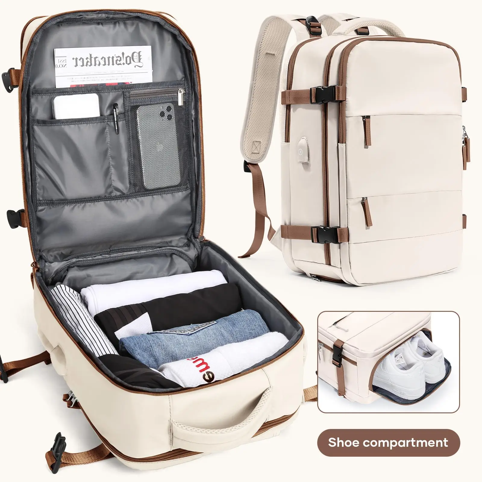 COOWOZ Expandable Anti-Theft Travel Backpack, 2025 Casual Large Capacity Airport Approved Travel Backpack For Women/Men,Personal item Carry On Airback