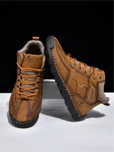 Men's Multi-Color Premium Handmade Stitched Leather Boots, High-Quality Durable Non-Slip Ankle Work Boots for Outdoor & Daily Wear