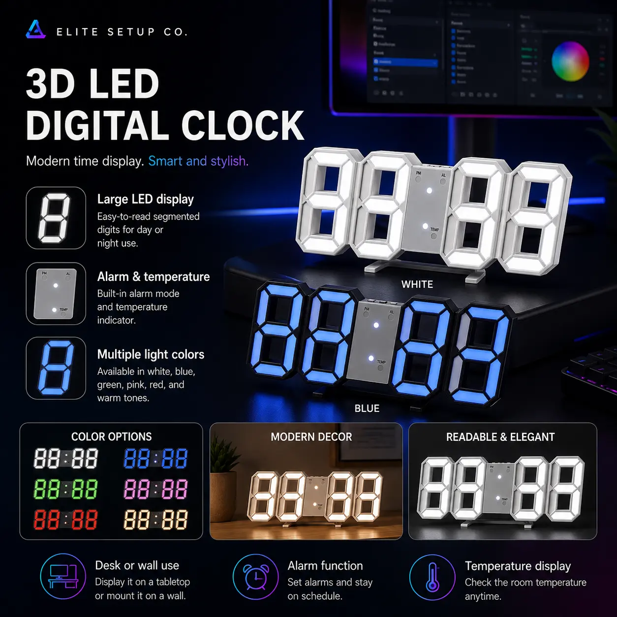 3D Digital Wall Clock