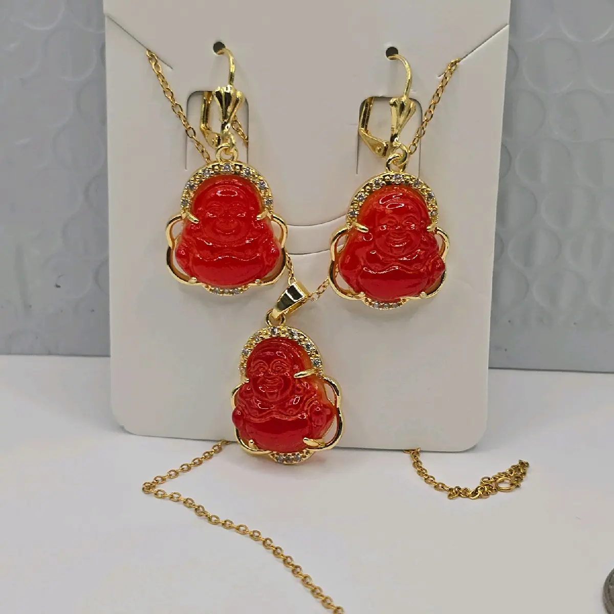 RED BUDDHA FASHION SET necklace with earrings gold-plated beautiful