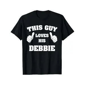 [Cotton Graphic Tee] Black Cotton Graphic Tee - Everyday Comfort |   "This Guy Loves His Debbie" Casual Crew Neck, Short Sleeve, 180g/m² Smooth Fabric, Machine Washable - Perfect for All Seasons, Casual Wear |   Nontransparent Fabric