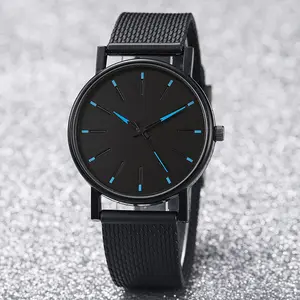 Modern Men's Watch with Blue Hands - Quartz Analog, Mesh Bracelet, Stylish Design