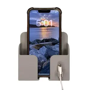 Wall Mounted Phone Holder with Charger Hook Minimalist Bedside Phone Dock for Cellphone Convenience and Space Organization