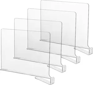 Acrylic Shelf Dividers for Closets,Wood Shelf Dividers, 4 PCS Clear Shelf Separators,Perfect for Clothes Organizer and Bedroom Kitchen Cabinets Shelf Storage and Organization