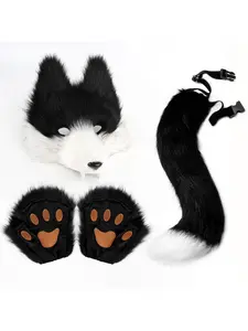 Realistic Wolf Mask Set, Wolf Tooth 3D Cosplay Beast Tail Plush, Halloween Party Props, Costume Accessories, Fun Event Decorations
