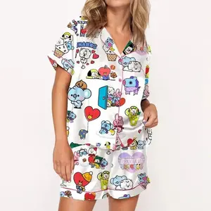 Cute BANGTANN Pajamas Satin Silk Set, BANGTANN Pajamas Sets, BANGTANN Premium Satin Pajamas, Gift For Fans, BANGTANN PJs, Women Sleepwear