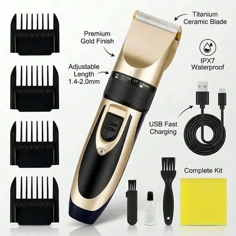 DEBARK Cordless Barber Clipper for Men - Smooth Durable Titanium Ceramic Blade Hair Clipper, Rechargeable Barber Equipment with 0.8-2.0mm Adjustable Length, IPX7 Waterproof, USB-C Fast Charging, Ideal for Male Grooming & Precise Trim Gifts