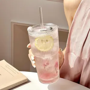 20oz Glass Tumbler with Straw & Lid, 1 Count/2 Counts Leak-proof Glass Cup, Durable Drinkware for Home, Office Or Gifting, Bottles