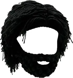 Handmade Adult Viking Beard Knit Hat, Barbarian Beanie Cap, Funny Skull Wig Hat for Party Gifts