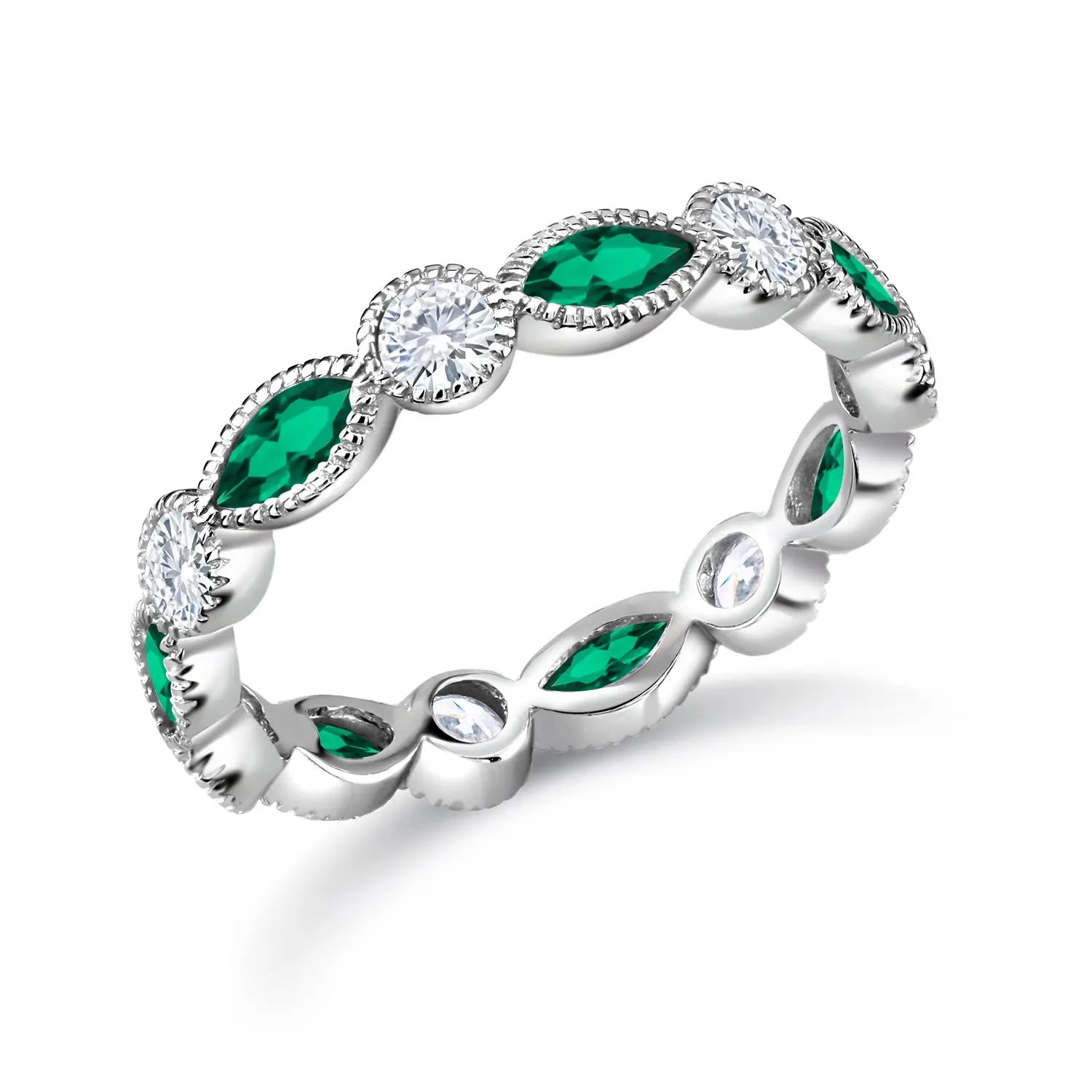 925 Sterling Silver Cz And Simulated Emerald Eternity Ring, Eternity Ring, Silver Eternity Ring, Silver Ring, Stackable Ring