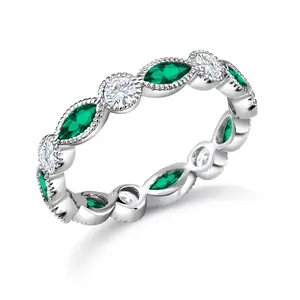 925 Sterling Silver Cz And Simulated Emerald Eternity Ring, Eternity Ring, Silver Eternity Ring, Silver Ring, Stackable Ring
