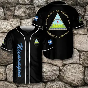Nicaragua Baseball Jersey, Nicaragua Jersey, Black Heritage Shirt Featuring National Emblem and Flag for Pride and Culture