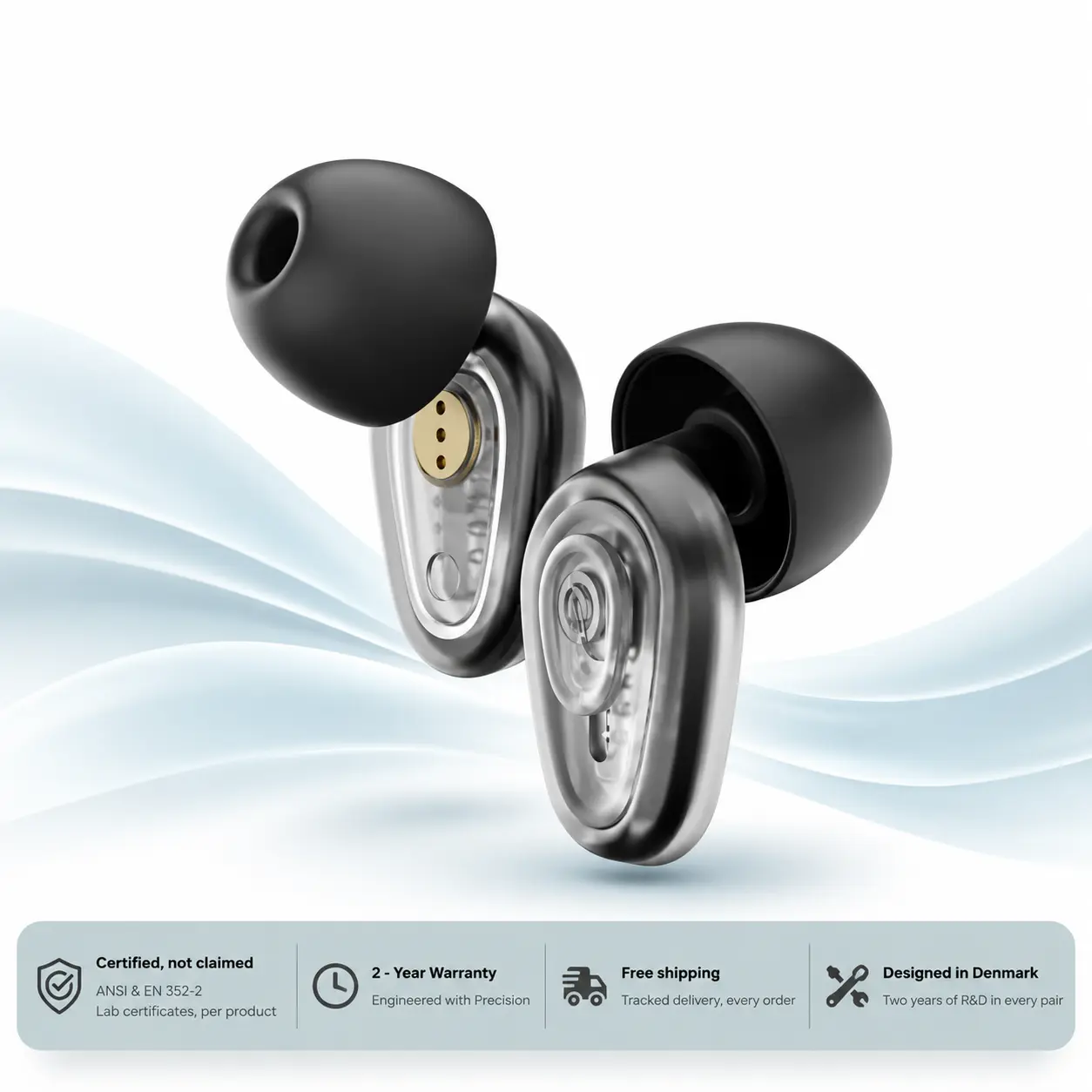 Earmuffz Premium Complete Adjustable Ear Plugs, 15/20/21/24 dB SNR Reusable Noise Reduction Earplugs for Daily Use, Crowds and Changing Sound Levels, 4 Silicone Tip Sizes with Carry Case