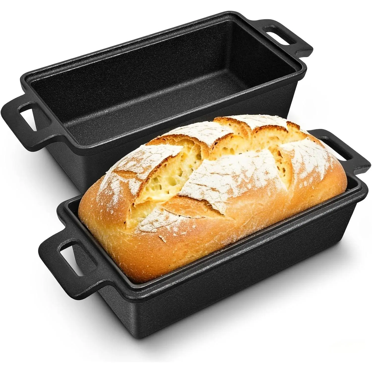 9*5 inch 2-in-1 Cast Iron Loaf Pan with Lid, Heavy-Duty Heat-Resistant Bakeware for Baking Yeast Dough and Homemade Bread