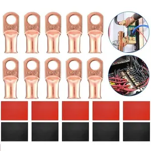 SJPACK 20pcs 4 AWG Gauge Copper Lugs w/ BLACK & RED Heat Shrink End Ring Terminals Wire
