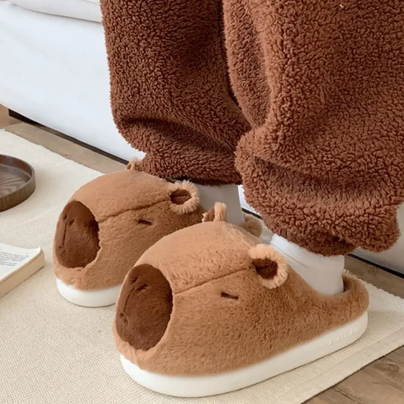 XIXITIAO Cute Capybara Funny Slippers Women Men,Cartoon Non-Slip EVA Sole Footwear,Faux Fur Soft Fuzzy House Shoes for Daily Use,Warm Fall Winter Slip-On Plush Slides Indoor Outdoor,Unique Holiday Gift