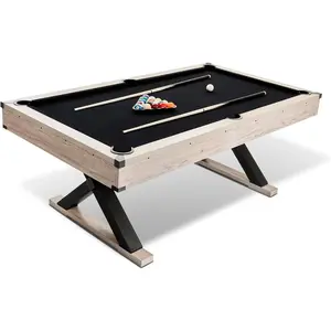 Black 7 FT Billiard Table Set with 2 Cues, Ball Set, Cue Rack and Cleaning Brush，Exquisite Design, Complete Accessories, Sturdy Construction, 84" L x 46.5" W x 32.7" H