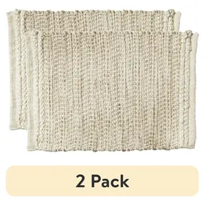 Natural & Ivory Jute Placemat (2 Pack) - 14" x 19" - Versatile Tableware for Home Decor - Coasters