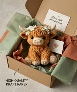 Handmade Highland Cow Soft Toy - Amigurumi Cow Plushie - Boho Nursery Decor - Unique Baby Shower Gift for Boys and Girls