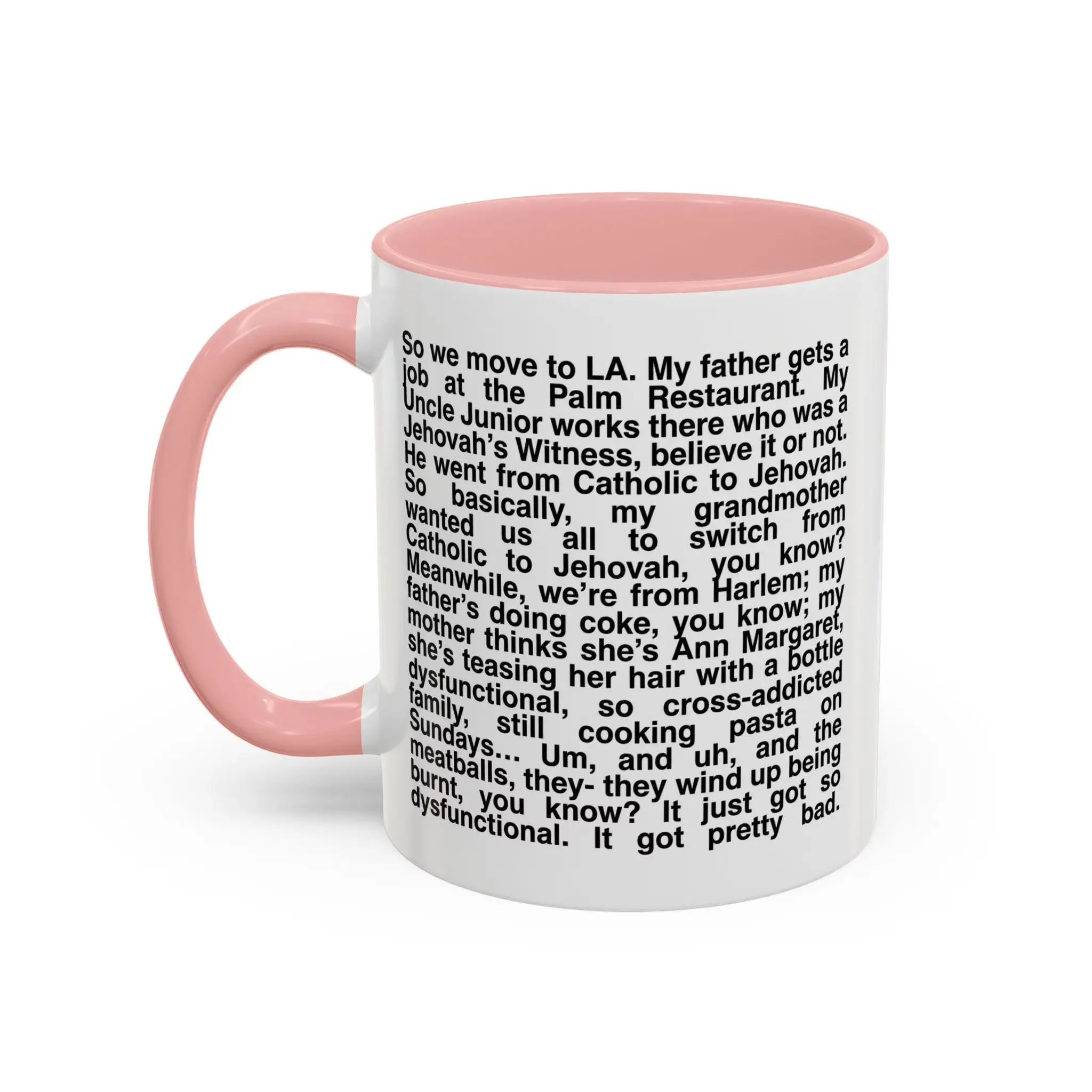 [SALE UP TO 50%] Queen of Melrose “my Father Gets a Job at the Palm Restaurant” Mug, Funny Story Paragraph Ceramic Mug, Minimal Black Text Cup, Unique Gift