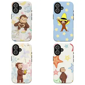 FL-Curious Georgeee Monkey Heart Collage Phone Case, Whimsical Vintage Cartoon Protective Cover For iPhone 11 12 13 14 15 16 17 Air Pro Max for Samsung S26 S25 S24 S23 S22 S21 Case,Gift for her/him,Cute Monkey Cartoon Phone Case