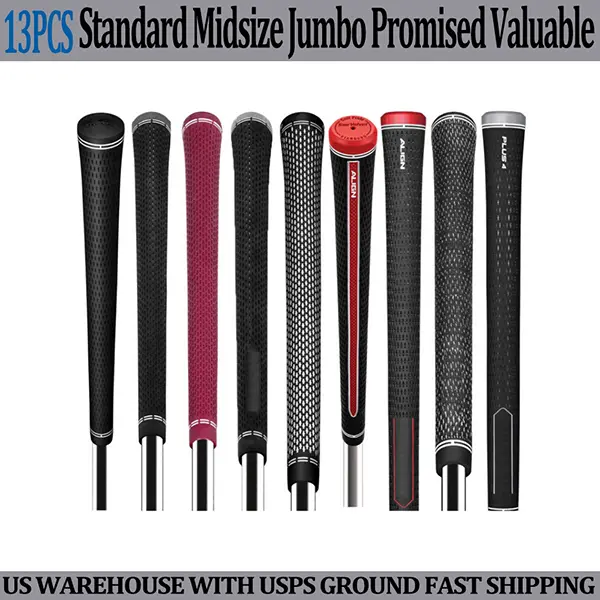 Golf Club Grips Set of 13 - Anti Slip, All Weather Natural Rubber, Tacky Comfort Feel, Enhanced Control for Adult Golfers (Standard & Midsize Options)