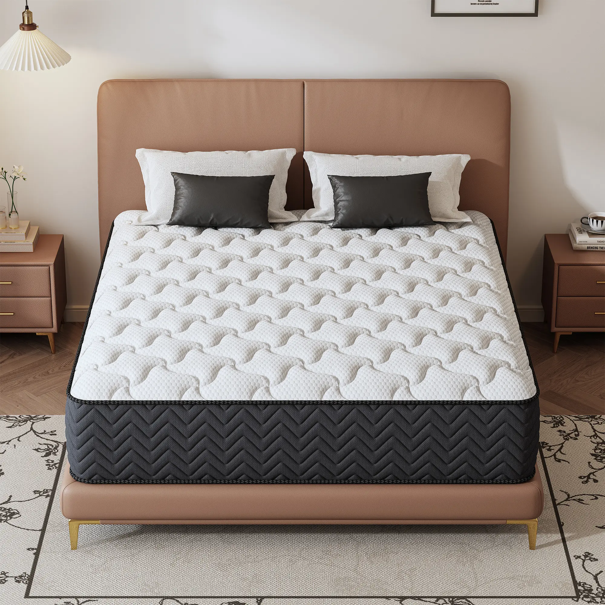 Hybrid Mattress with Premium Memory Foam and Springs, 12 Inch, Medium Firmness, Lumbar Support, Ergonomic Design, for Home Rooms and Hotels, Boxed Furniture Gift (Twin, Full Size Mattress, Queen, King),dorm essentials,home decor