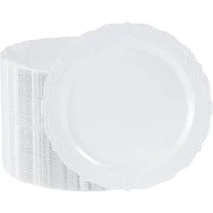 100 count White Plastic Plates - 10.25inch Dinner Disposable Plates -  Heavy Duty Hard Disposable Dinner Plates - Party Supplies for Birthdays, Celebrations, Wedding