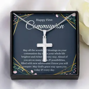 Cross First Communion Gift Necklace with Meaningful Message Card Inside, Featuring First Holy Communion Design