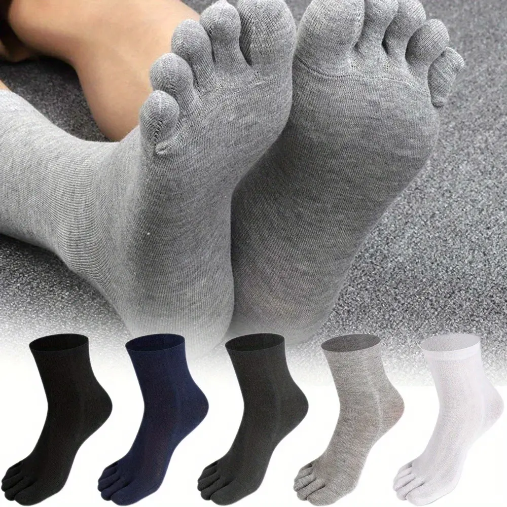 5 Pairs Men's Five-Toe Socks Cotton Breathable Running Sweat Anti-odor Mid Tube Socks summerwins