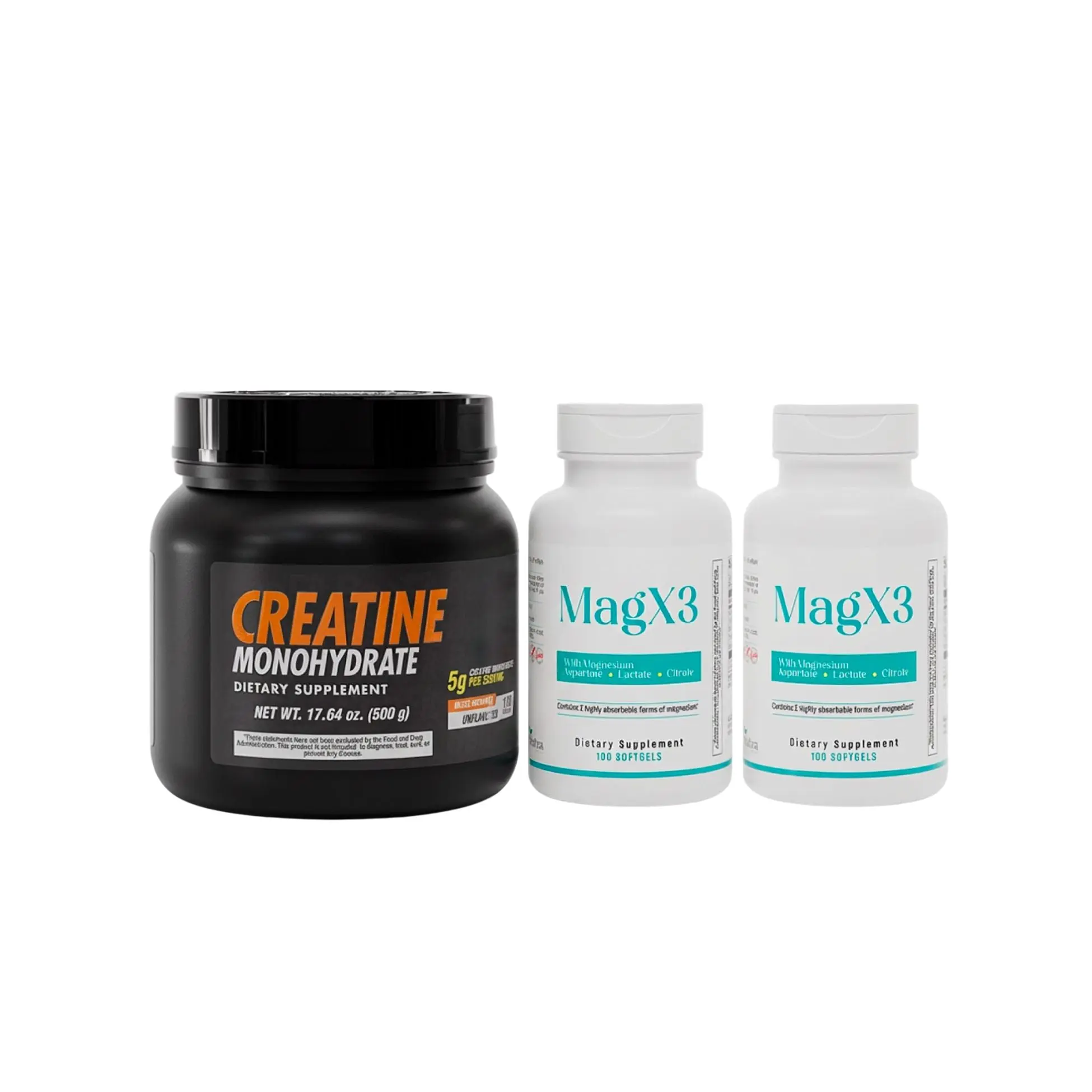 BENFIT Creatine Monohydrate 500g Protein Powder & MagX3 Triple-Source Magnesium Dietary Supplement Combo - Prop 65 Safe, Healthcare & Fitness Support for Performance Boost, Faster Recovery
