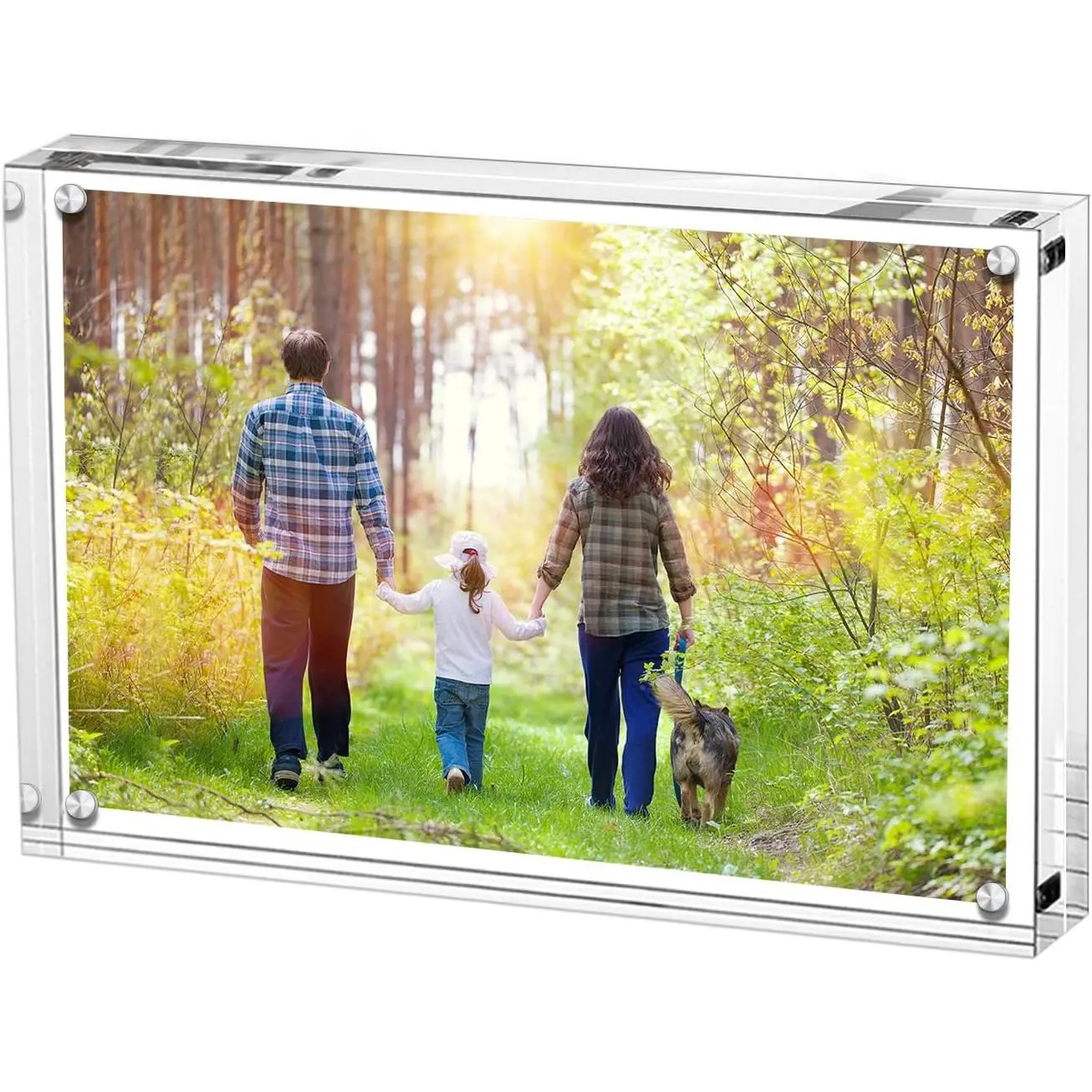 5x7 Inches Acrylic Picture Frame, Double Sided Clear Frameless Photo Frames with Magnetic Desktop Transparent corkboard