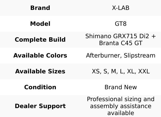 X-LAB GT8, Shimano GRX715 Di2 + Branta C45 GT X-LAB GT8, Shimano GRX715 Di2 + Branta C45 GT