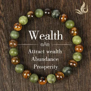 1 pc Money Money Attraction Bracelet with Chinese jade & Tiger Eye - blue friendship bracelet beaded jewelry protection bracelet encouragement gift fashion artificial bracelet of the day Colorblock Beaded Crystal Bracelet