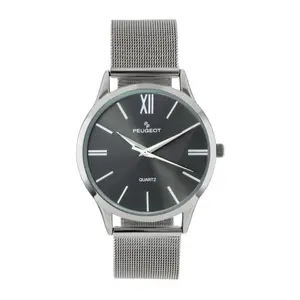 Peugeot Men's Stainless Steel Slim Grey Dial Mesh Watch