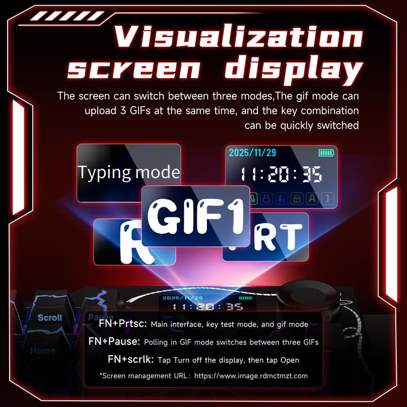 Ajazz AK35I V4 QMK Full-Size Wireless Ergonomic Mechanical Gaming Keyboard with Rotary Knob and Smart Screen Numeric Keypad. The perfect choice for both gaming and office use. Cream-colored keyboard. Christmas gift.