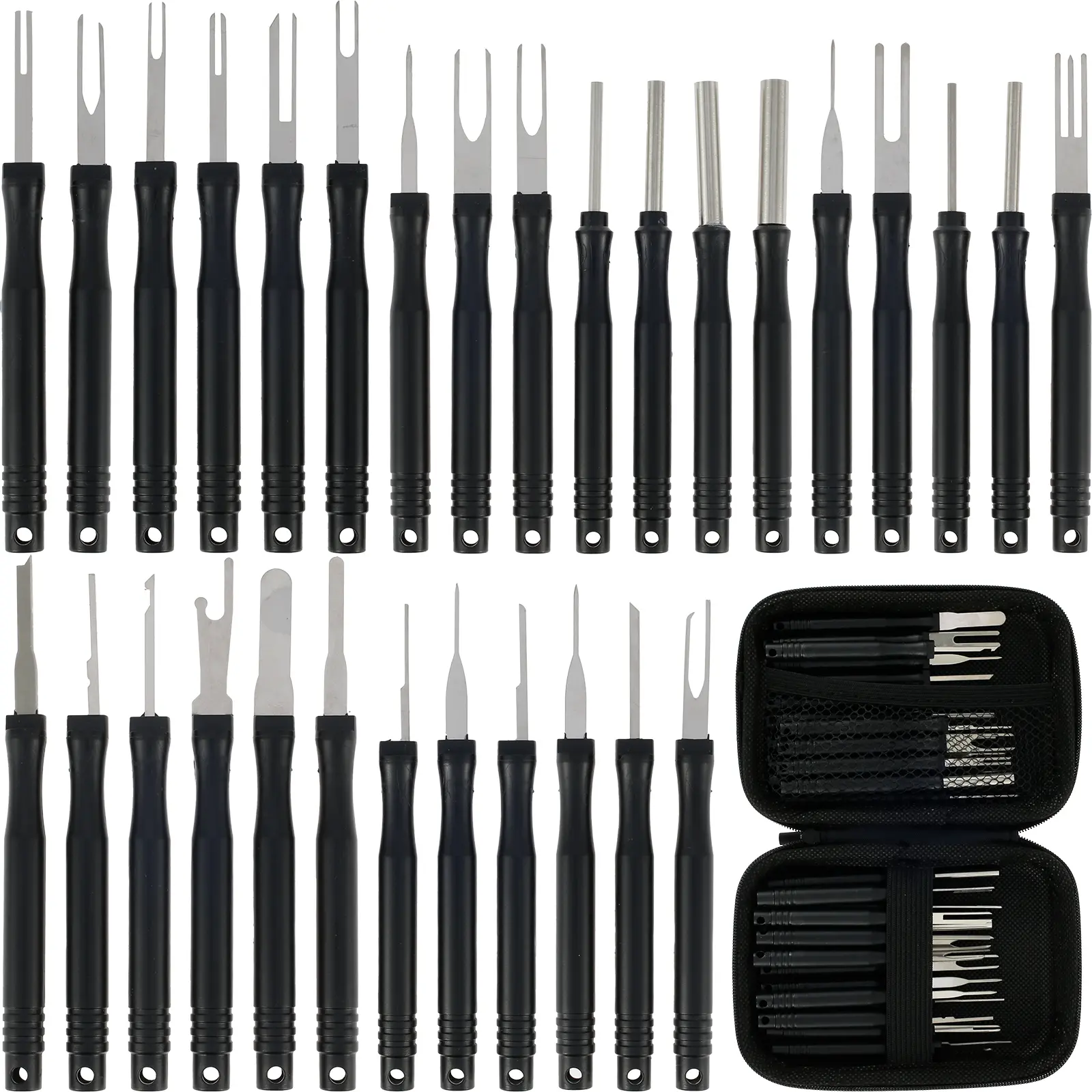 30Counts Terminal Pin Removal Tool Kit Stainless Steel Pin Extractor Tool Reusable Electrical Wire Connector Pin Release Tool Auto Terminal Removal Depinning Tool Kit for Car