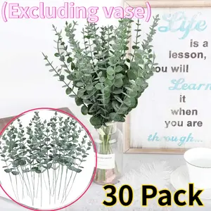 30 Pack Realistic Artificial Eucalyptus Stems - Lush Green Faux Leaves for Bouquets, Wedding Centerpieces, Home & Office Decor, Parties, and Holiday Celebrations Outdoor Artificial Flowers 14.96 inch  Room Decorative Fruit Plant Plastic Ornaments
