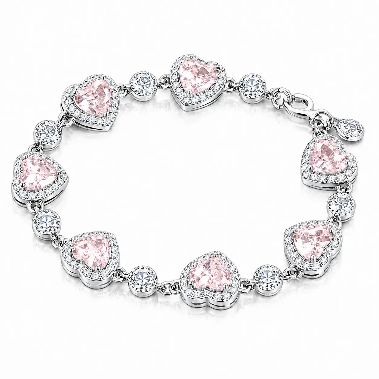 SKU GS-002—Pink Heart Halo Tennis Bracelet — Love Jewelry